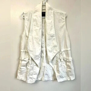 Sanctuary Vest Open Front Safari Utility Hunting Belted Linen Blend White Size L